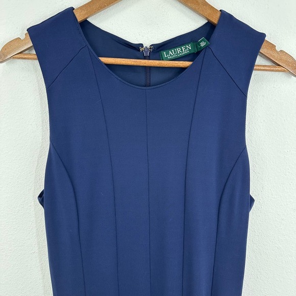 Lauren Ralph Lauren Navy Blue Sleeveless Fit & Flare Midi Dress Career Cocktail‎ - Picture 6 of 8